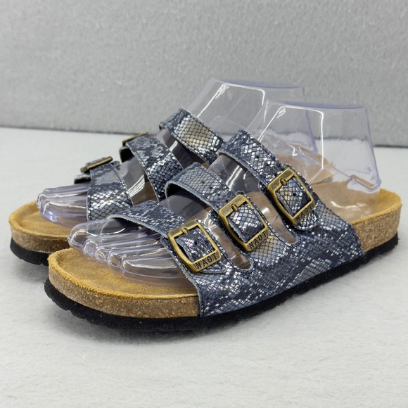 Naot Austin Snakeskin Leather Adjustable Buckle Triple Slide Sandals 7US/38EU - Picture 1 of 9